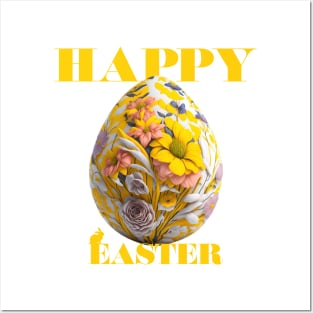 Happy Easter Egg Design with Floral Elements Posters and Art